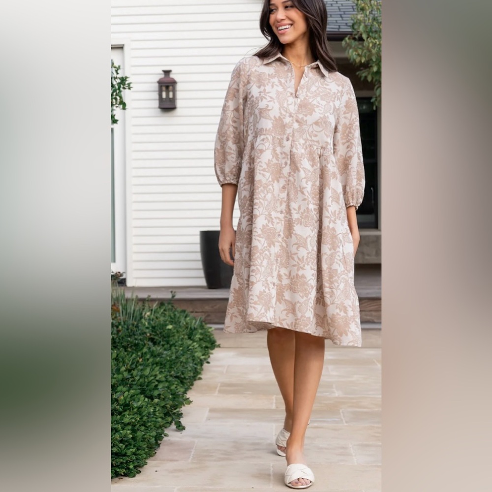 BALTIC BORN NWT Plus Size Dakota Babydoll Dress in Taupe Print Size 1XL